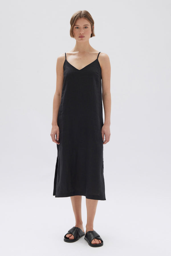 Vallory Linen Slip Dress Black