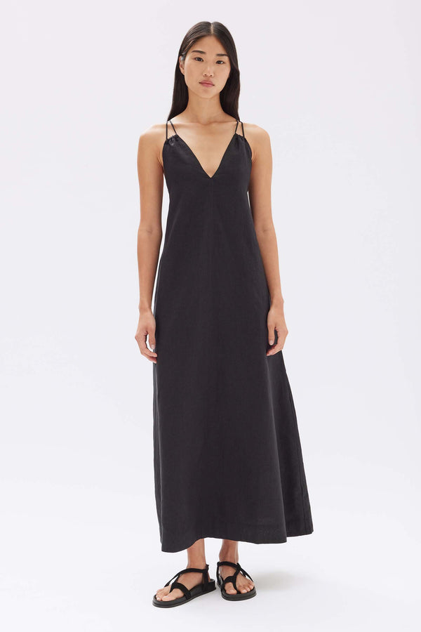 Fiona Linen Midi Dress Black