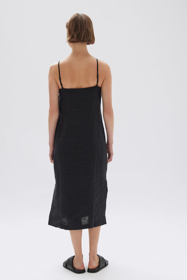 Vallory Linen Slip Dress Black