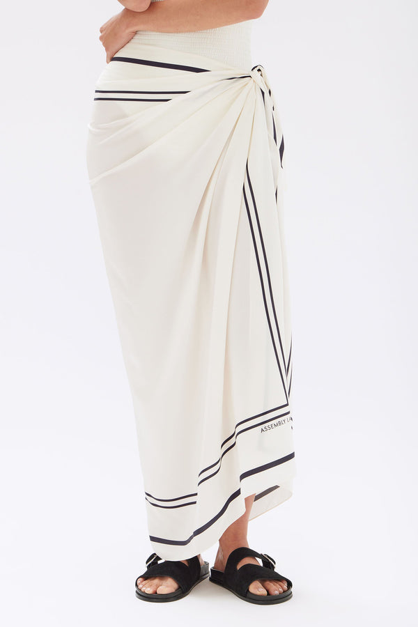 Silk Border Sarong Cream Navy