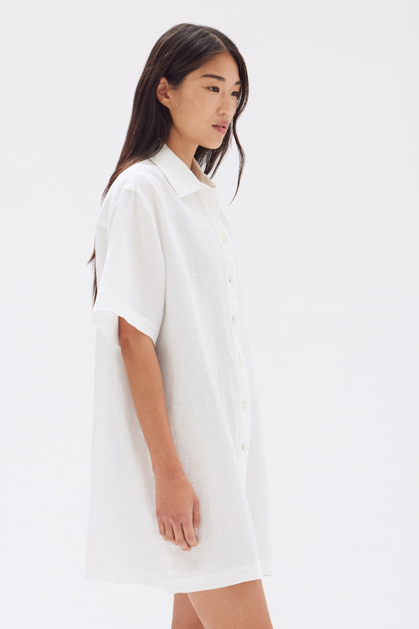 Louise Linen Mini Shirt Dress White