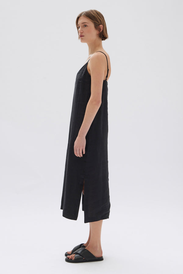 Vallory Linen Slip Dress Black