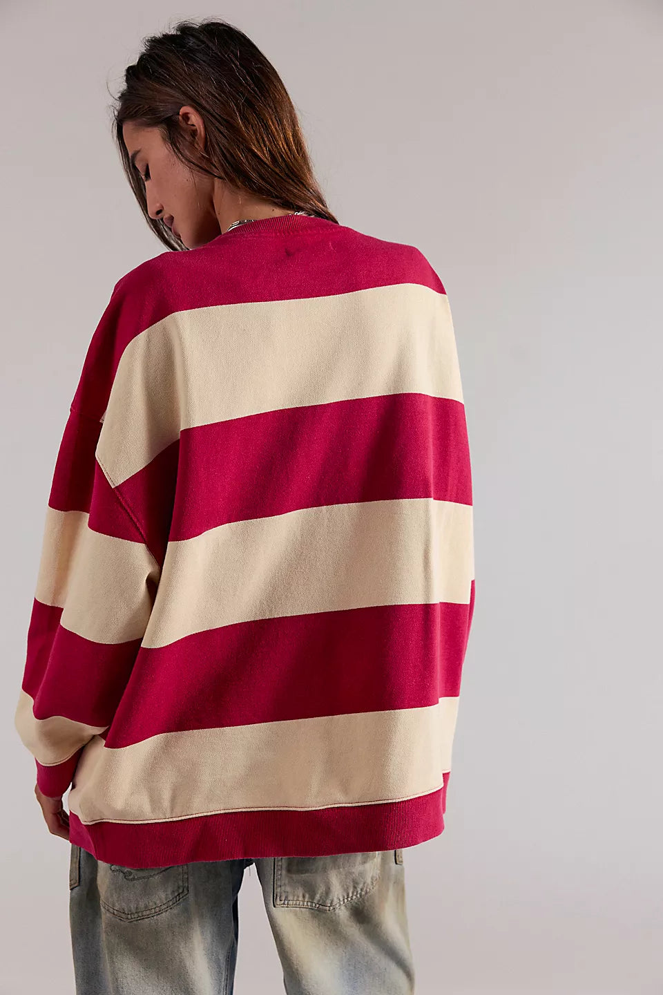 Free people Classic Striped Oversized Crewneck Cherry Combo