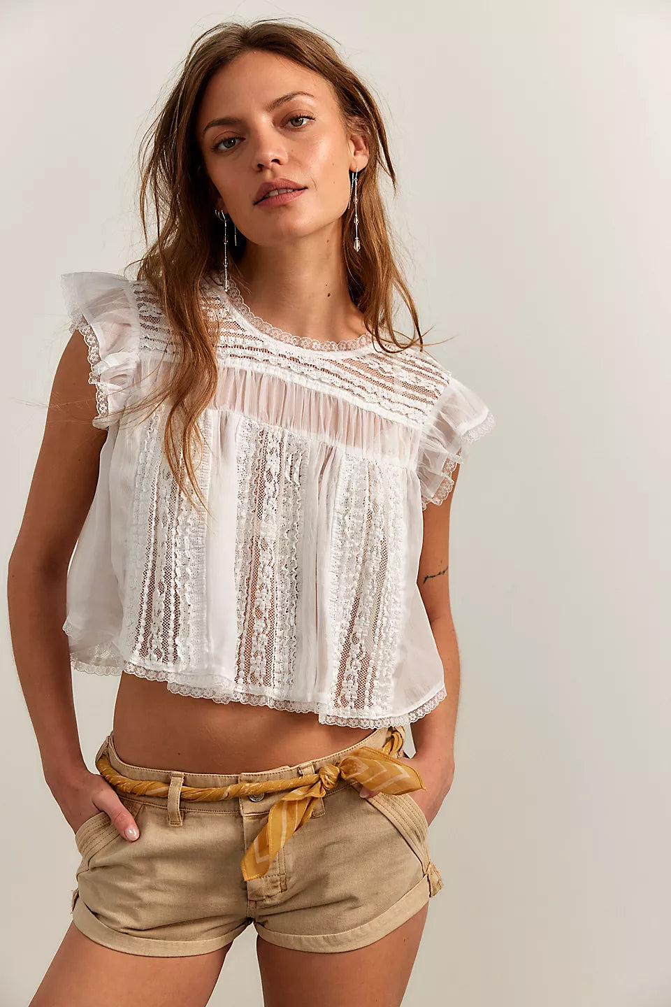 Free People Sun Drenched Blouse Ivory