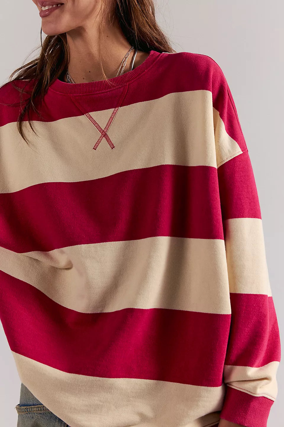 Free people Classic Striped Oversized Crewneck Cherry Combo