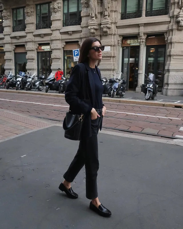 Rivet Black Leather Loafers