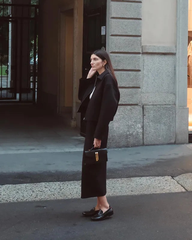 Rivet Black Leather Loafers