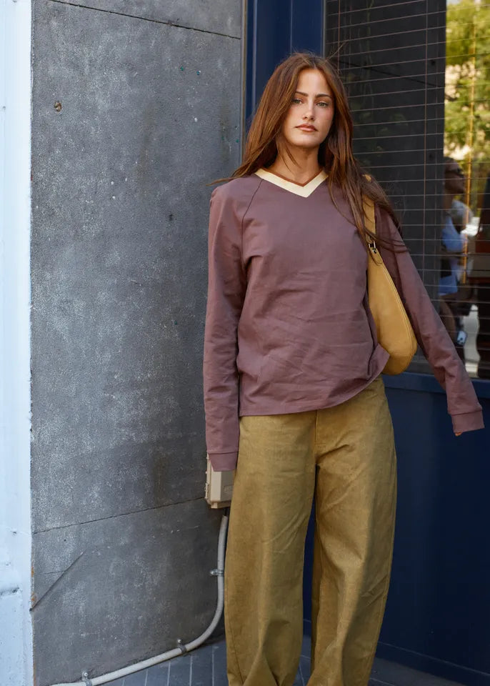 Varsity Long Sleeve Tee Chocolate