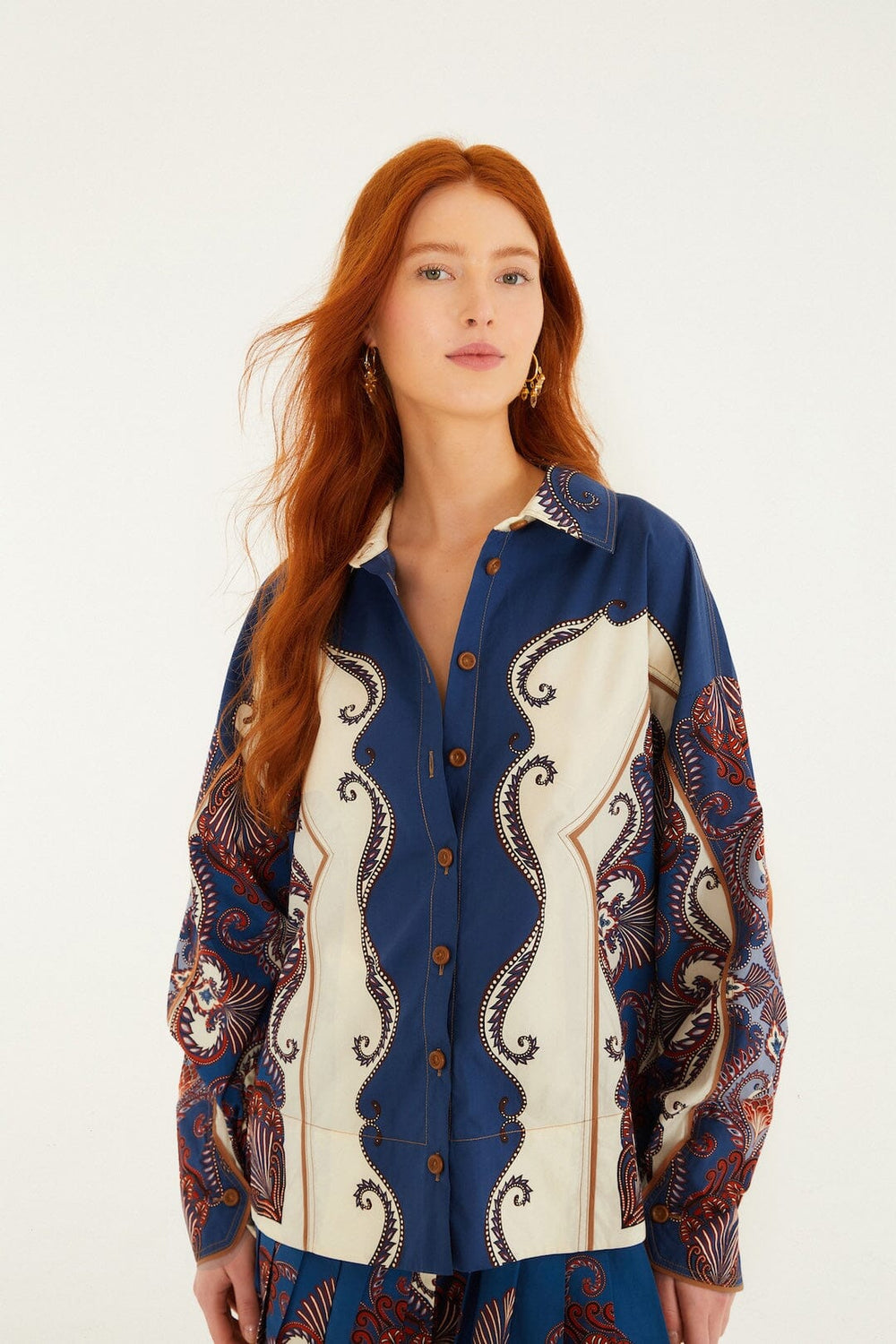 Sand Arabesque Scarf Collared Shirt