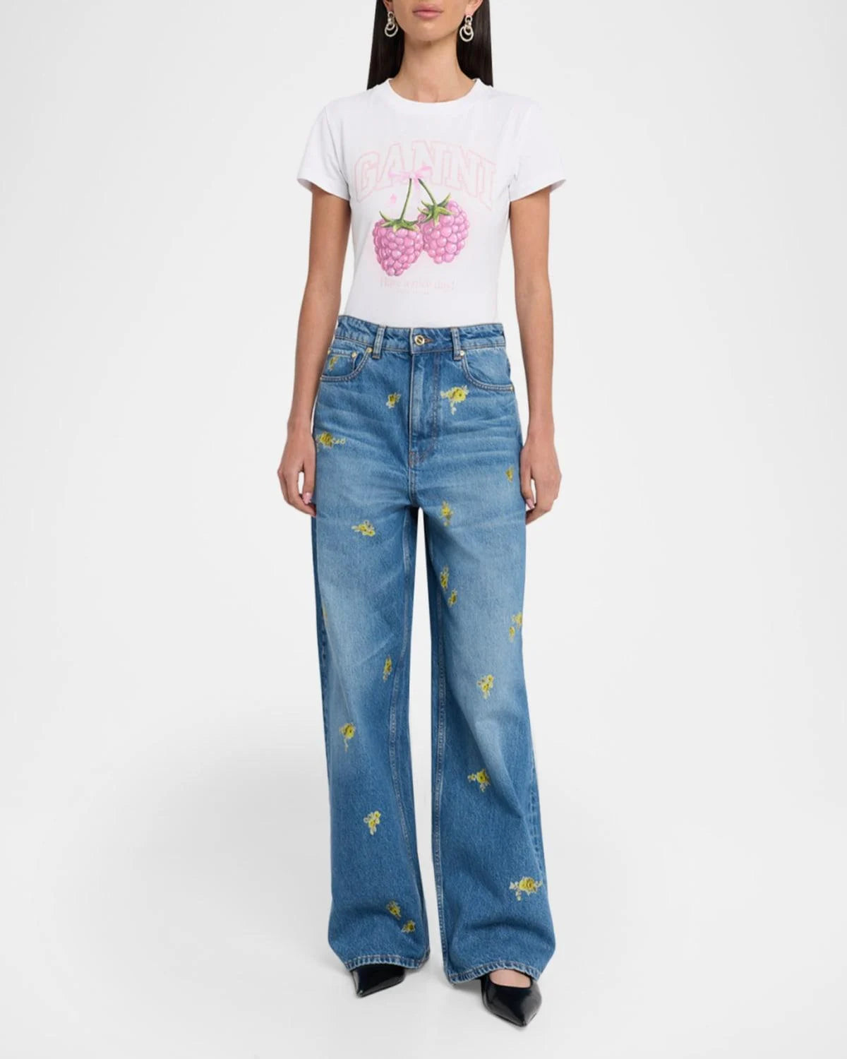 Printed Flower Denim Lari Jeans
