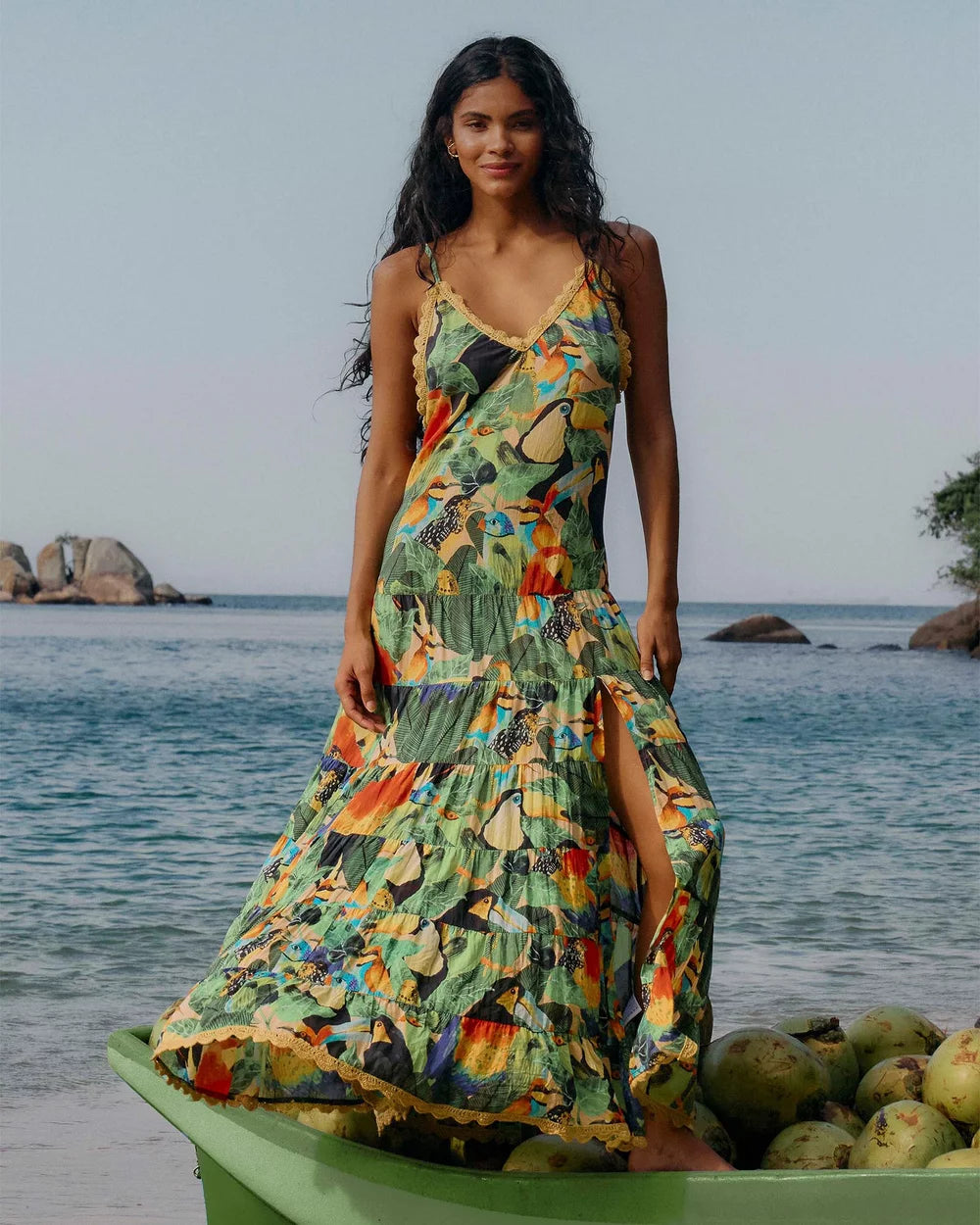 Farm Rio Bird Leaves Long Dress