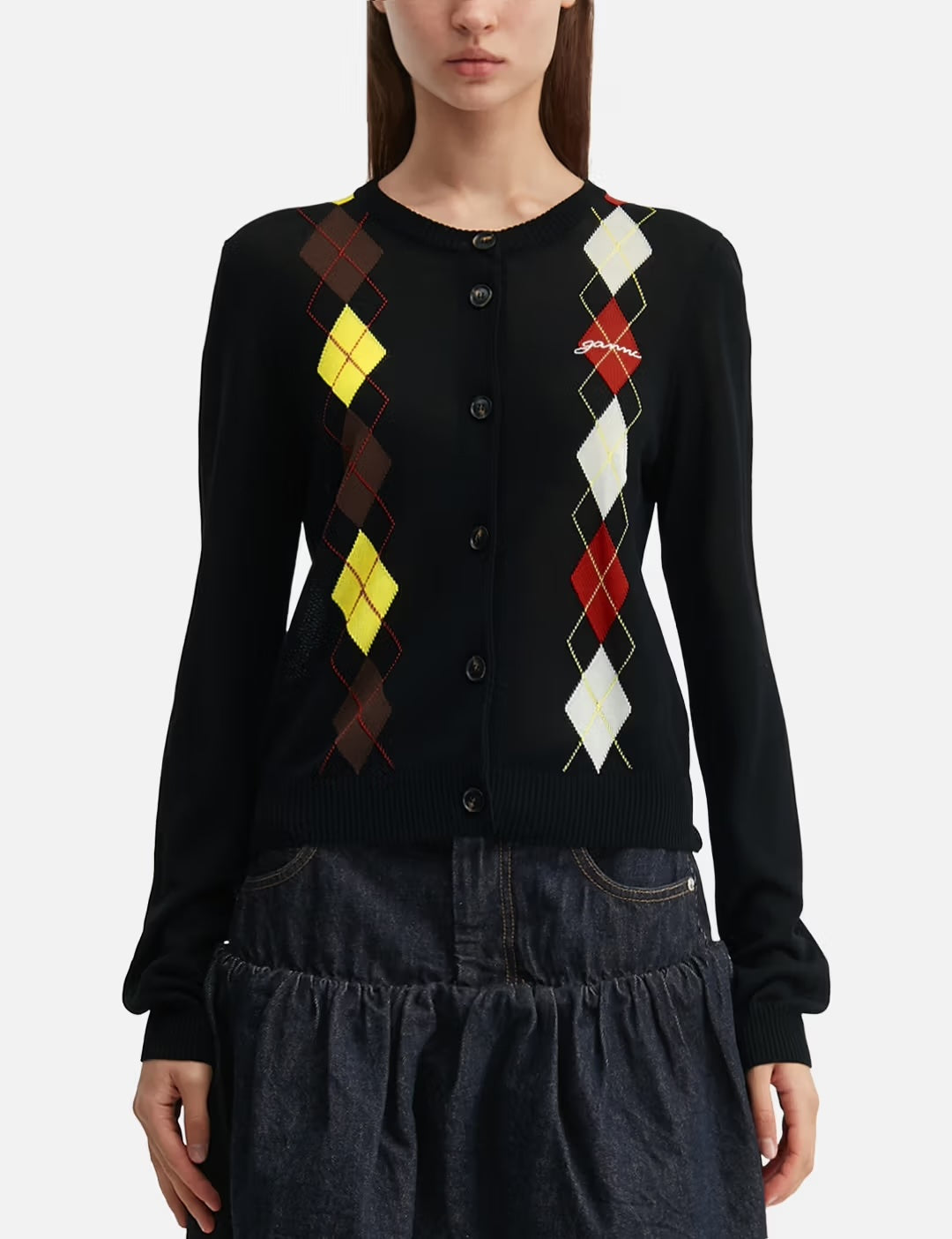 Ganni Light Cotton Argyle Cardigan