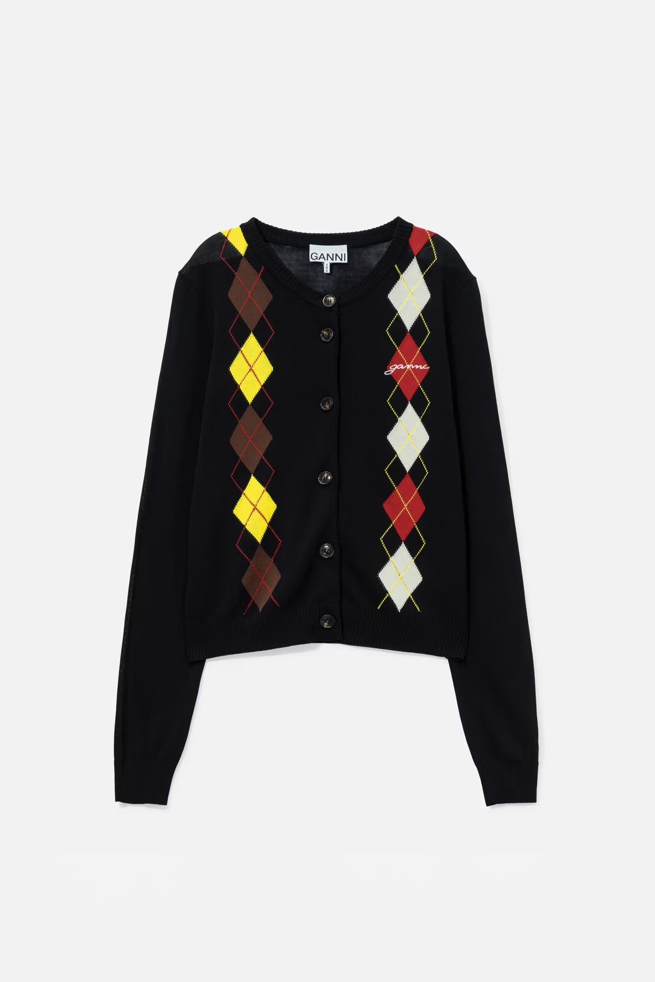 Ganni Light Cotton Argyle Cardigan