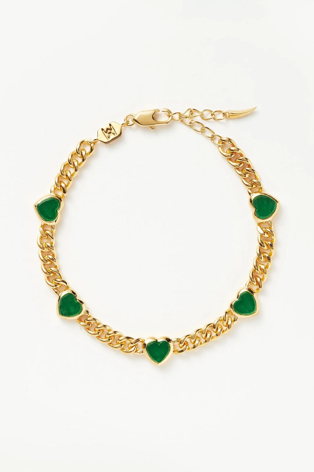 Jelly Gemstone Charm Bracelet Green Gold Plated