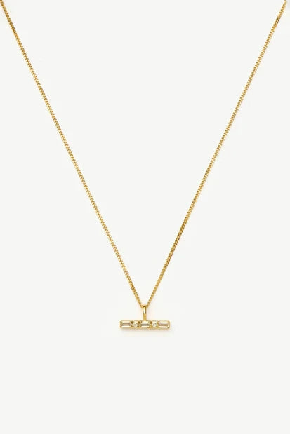 Lucy Williams T-Bar Stone Pendant Necklace Gold