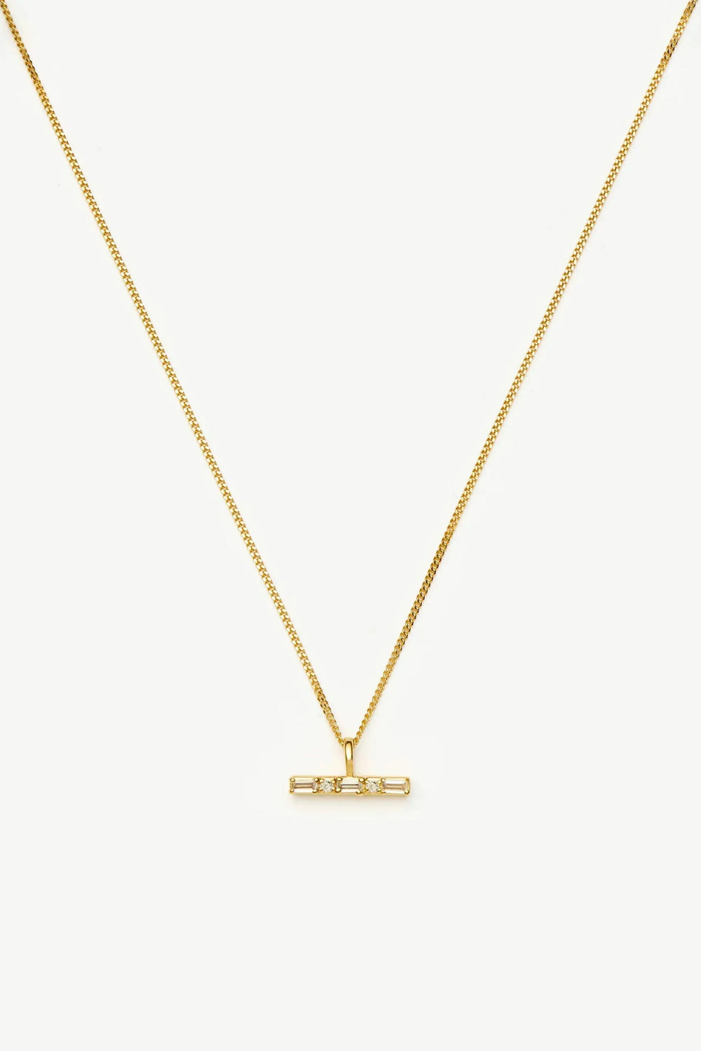 Lucy Williams T-Bar Stone Pendant Necklace Gold