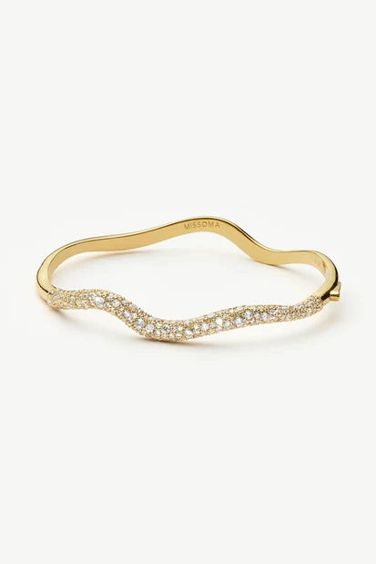 Molten Snow Ripple Hinged Bangle Gold