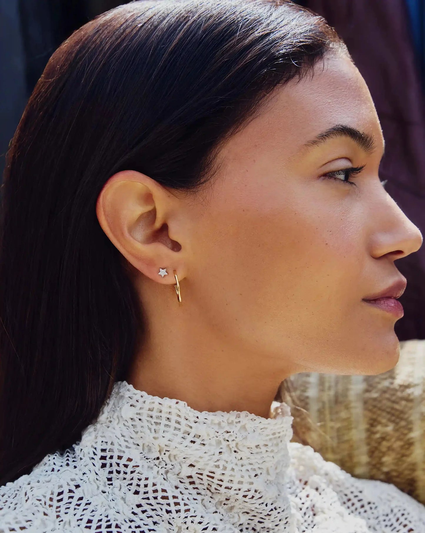 Pave Star Moon Stud Earrings Gold