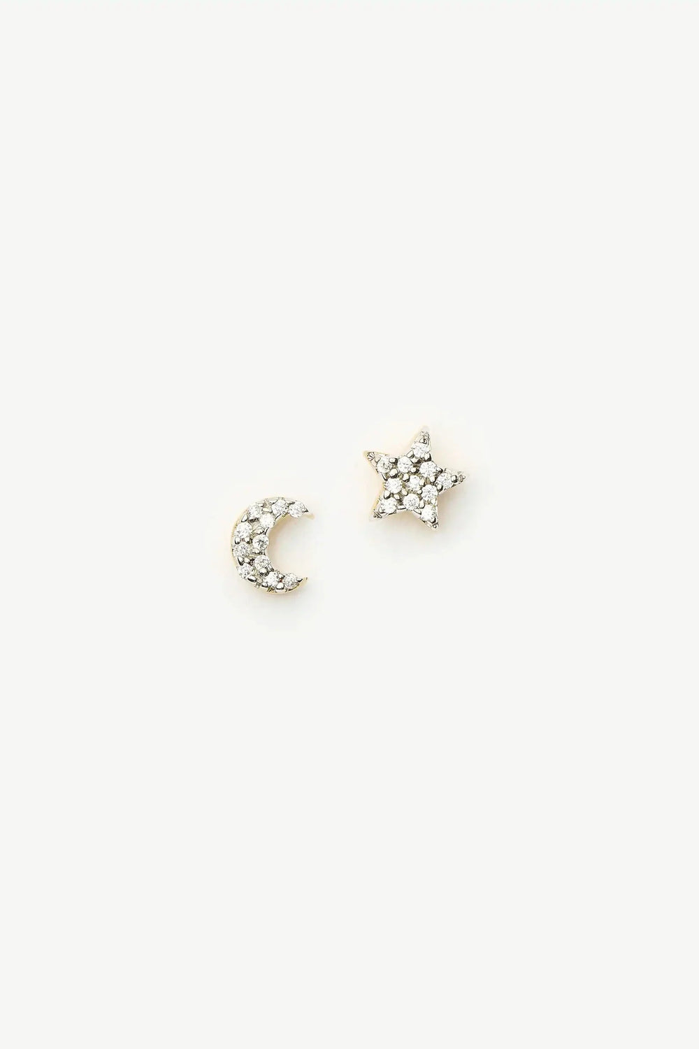 Pave Star Moon Stud Earrings Gold