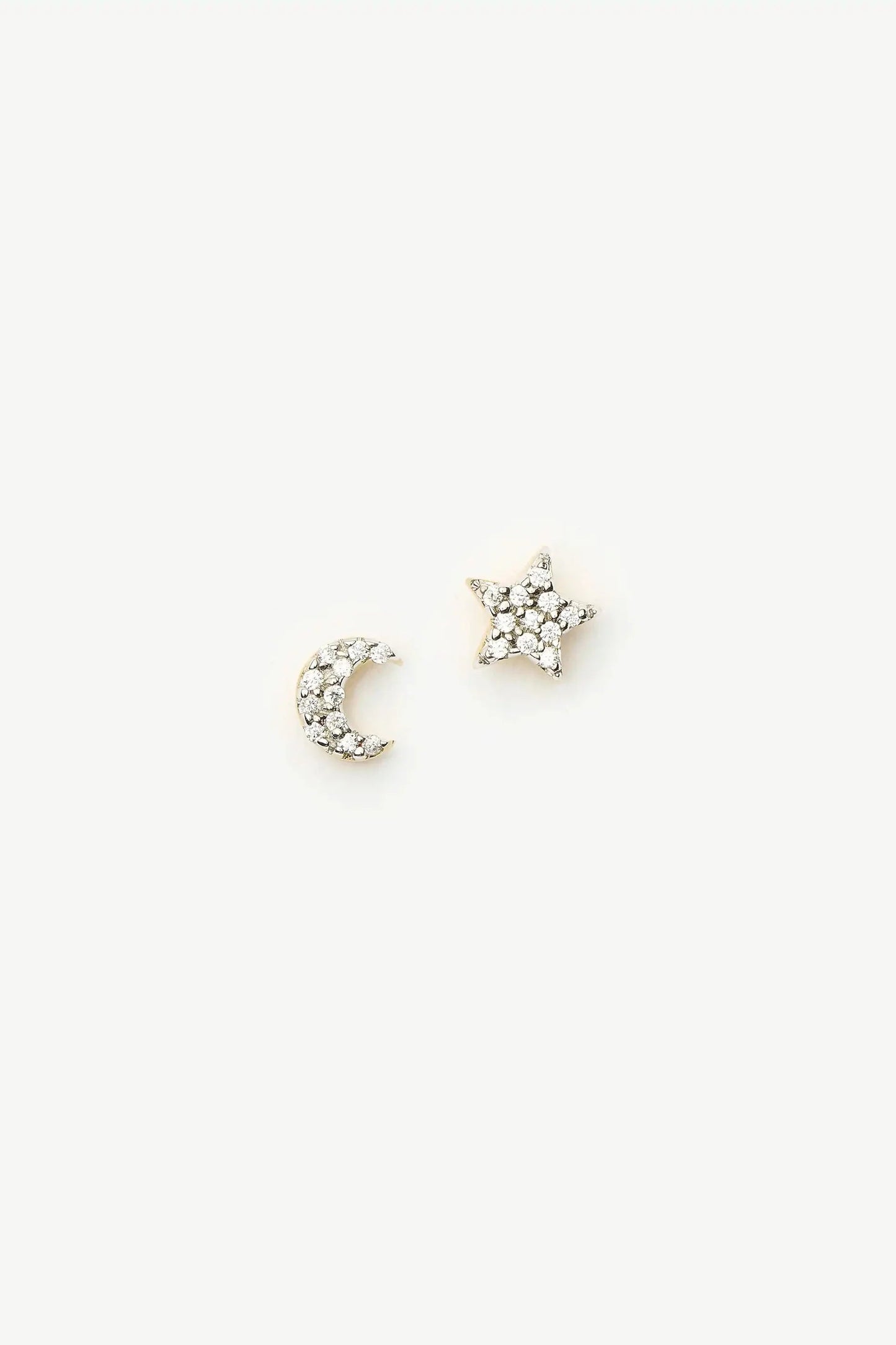 Pave Star Moon Stud Earrings Gold