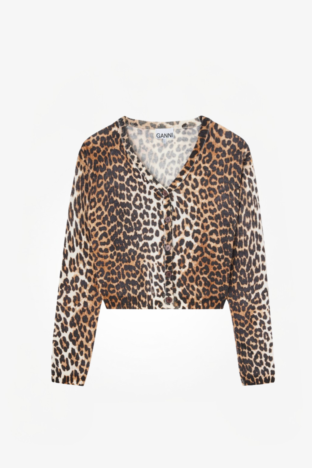 Ganni Printed Merino Cardigan Almond Milk