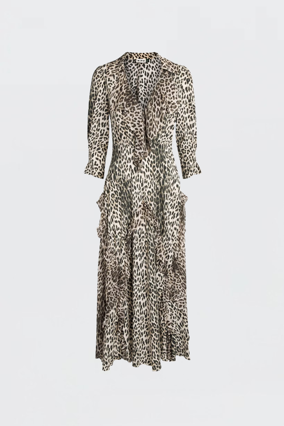 Rixo Rosanna Crepe de Chine Midi Dress Nina Leopard Mocha