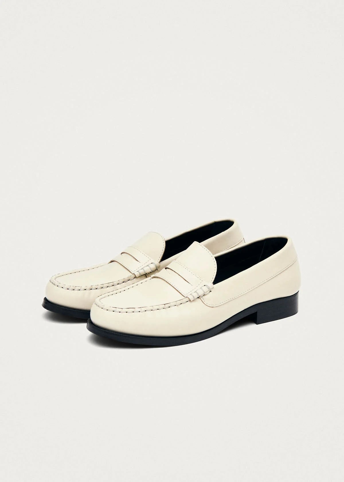 Rivet Cream Leather Loafers