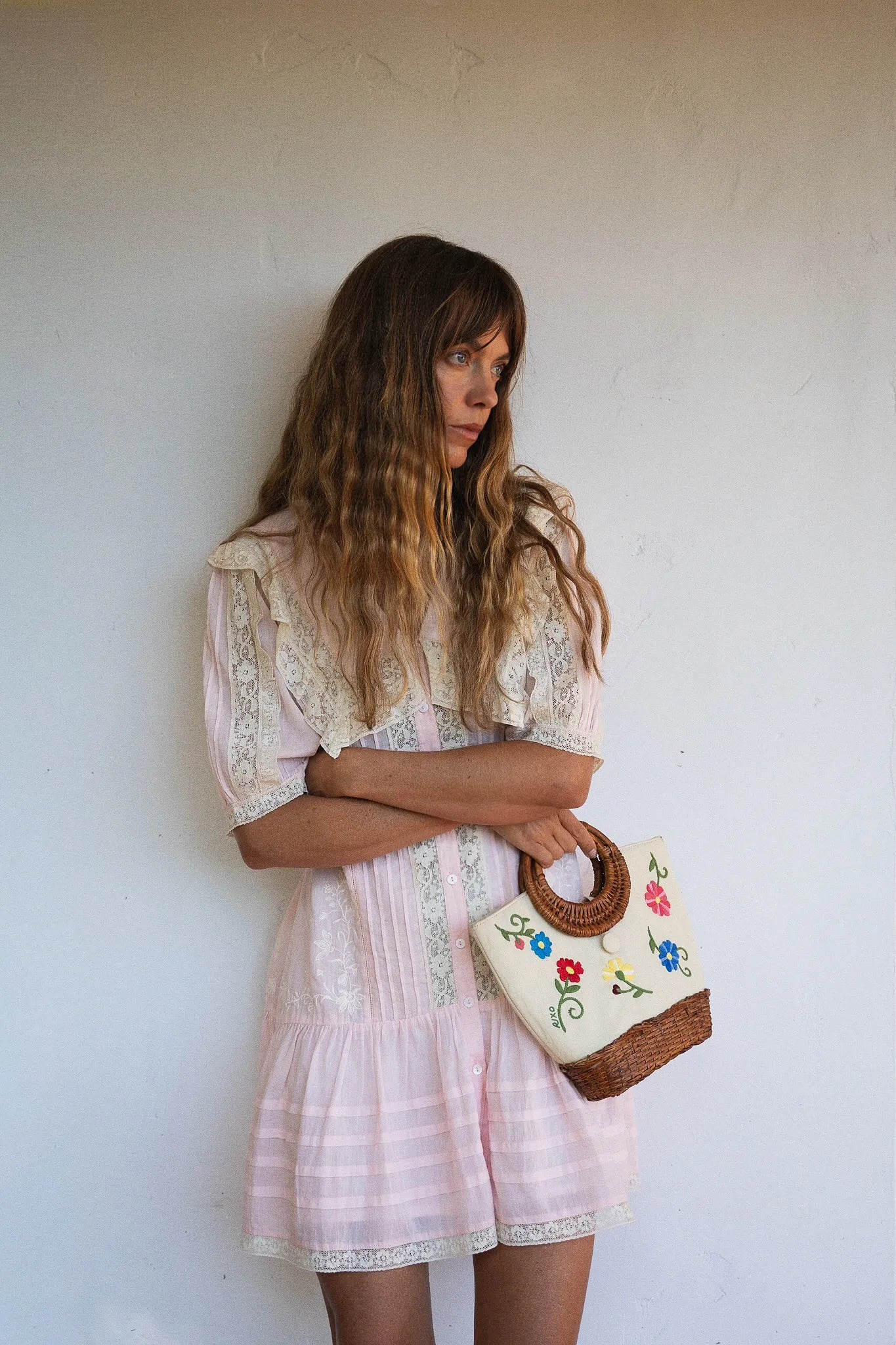 Dove Dress Pansy Embroidery Vintage Pink