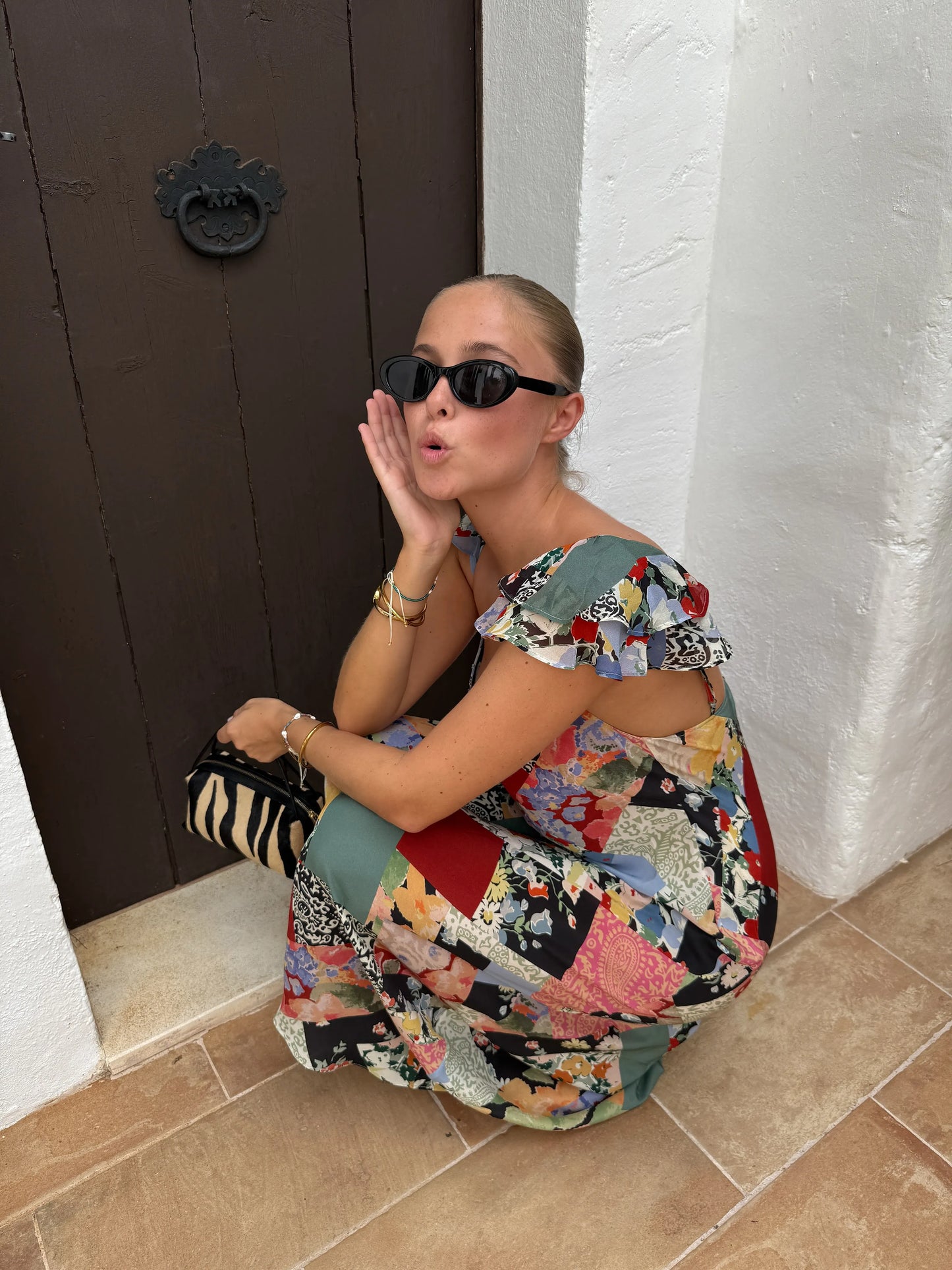 Rixo Adele Silk Midi Dress Olivia Patchwork Multi