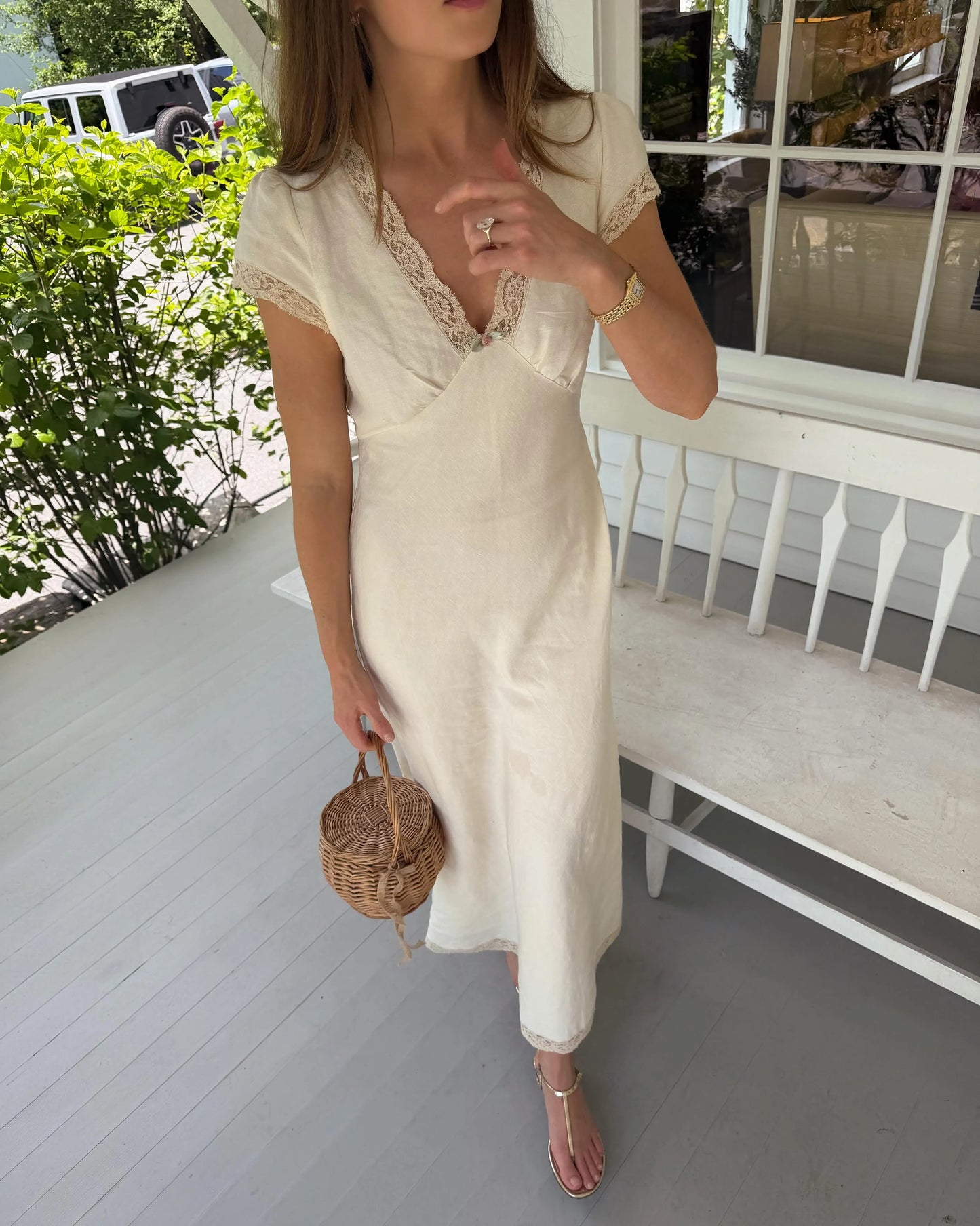 Rixo Clarice Linen Midi Dress Cream
