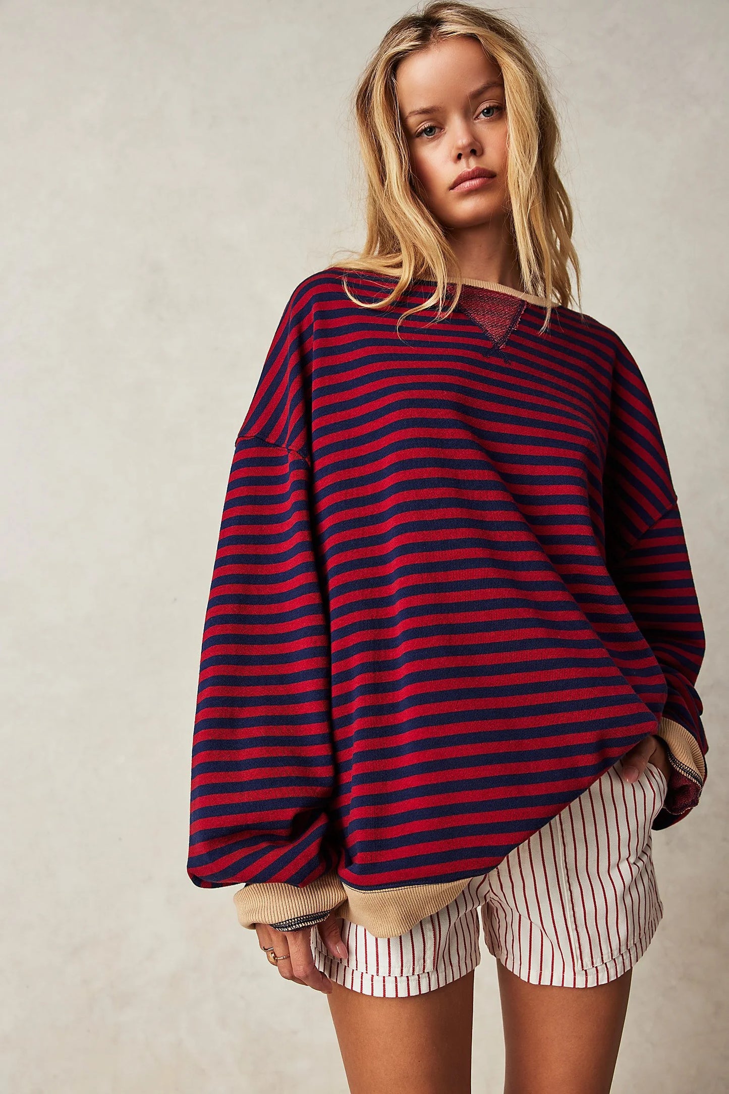 Classic Striped Oversized Crewneck Nautical