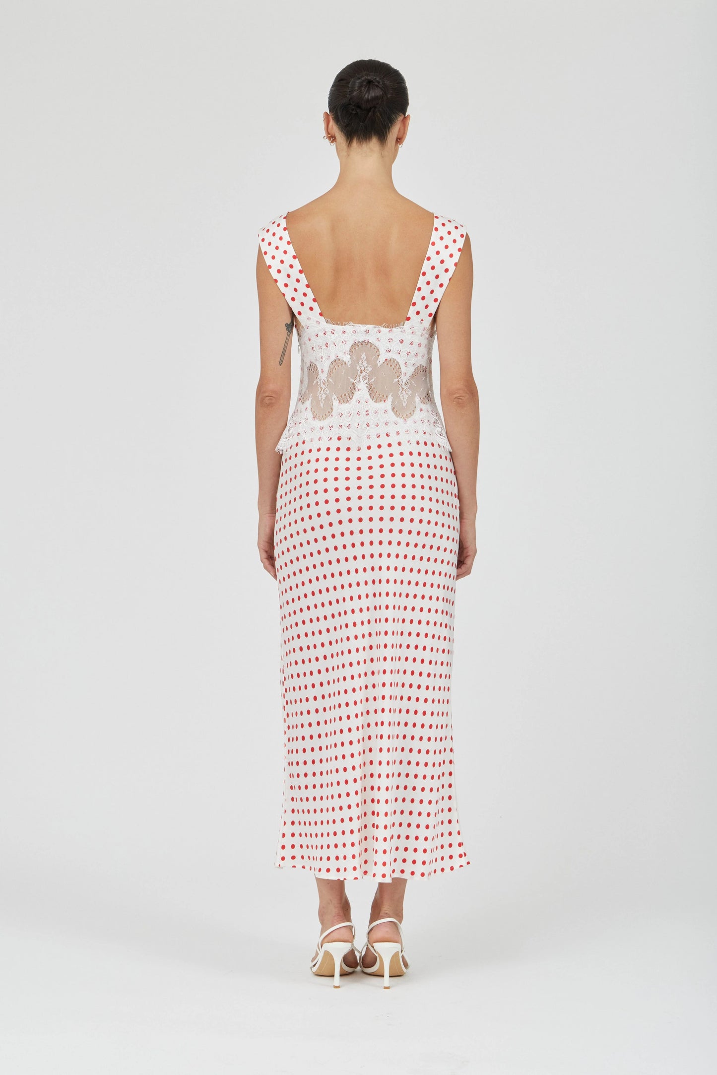 Visions Lace Deep V Maxi Dress Polka Dot