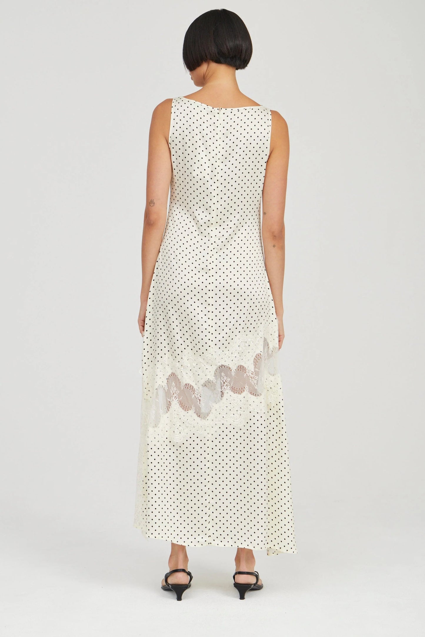 Visions Lace Frill Dress Cream Polka Dot