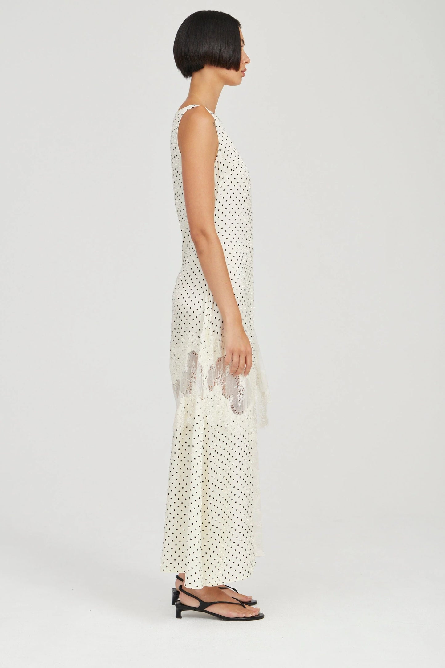 Visions Lace Frill Dress Cream Polka Dot