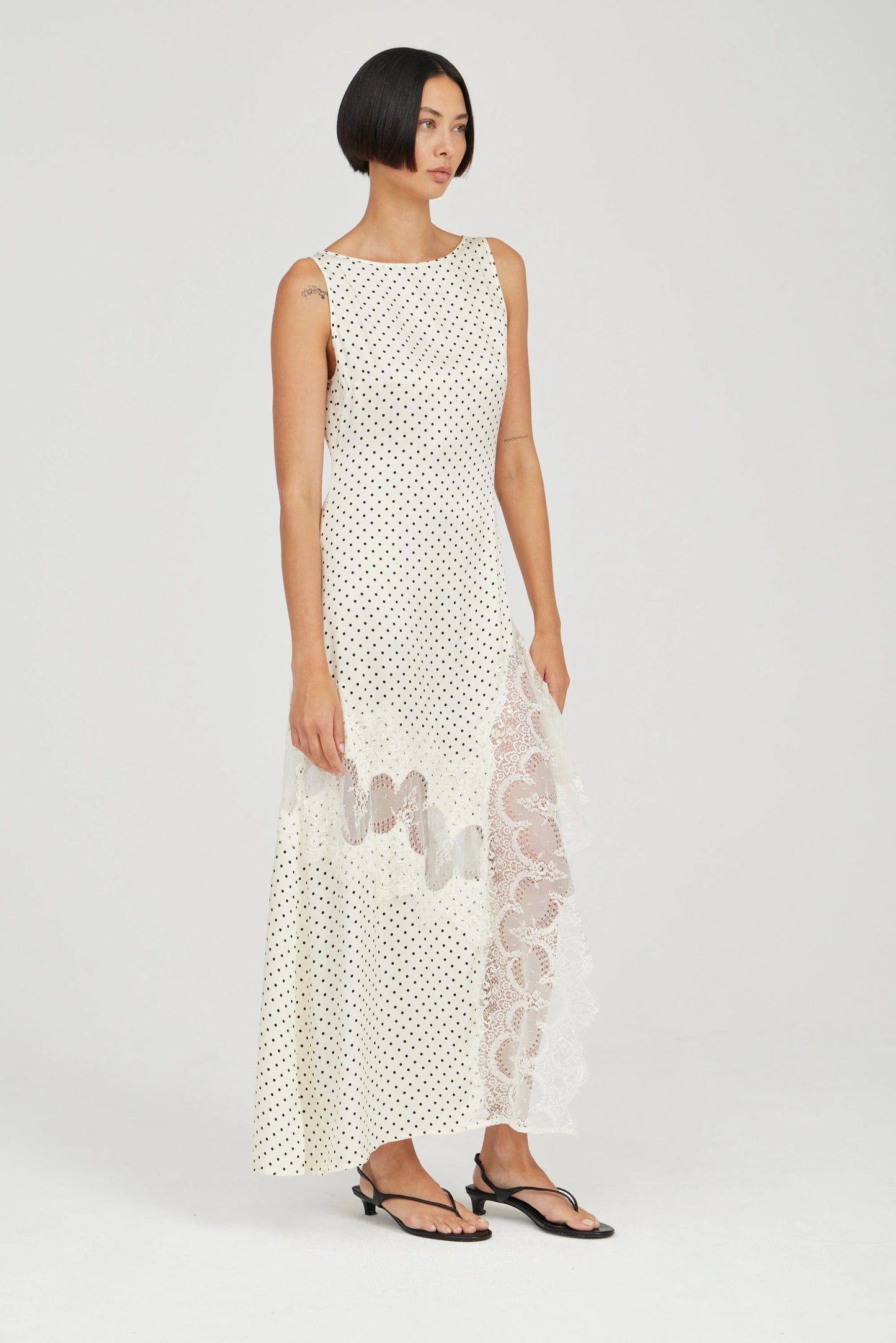 Visions Lace Frill Dress Cream Polka Dot