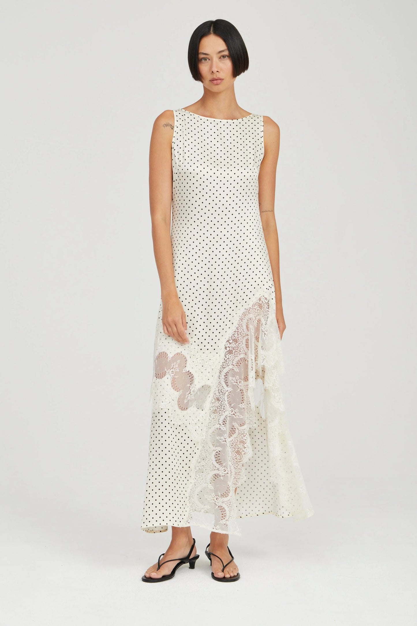 Visions Lace Frill Dress Cream Polka Dot