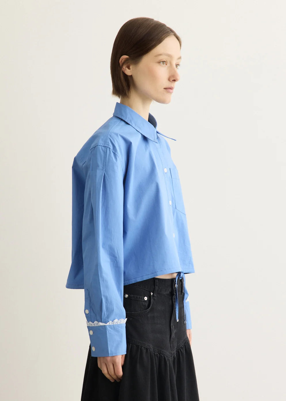 Ganni Stretch Cotton Cropped Bowling Shirt