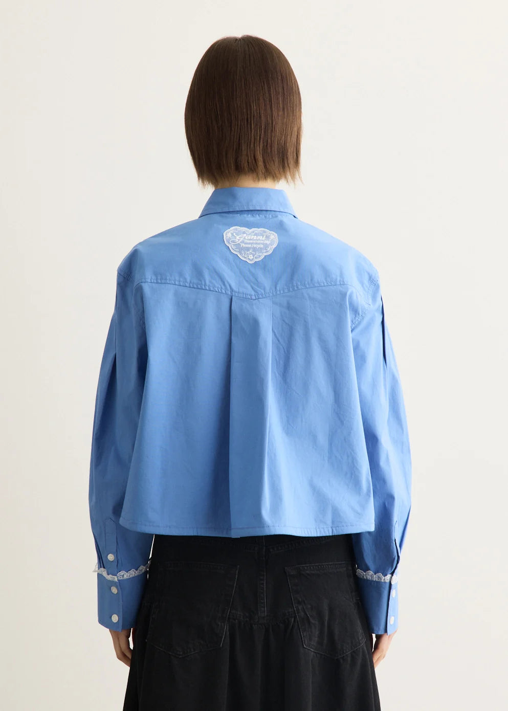 Ganni Stretch Cotton Cropped Bowling Shirt