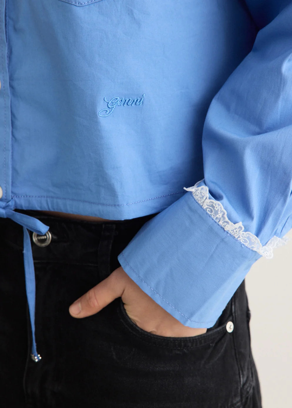 Ganni Stretch Cotton Cropped Bowling Shirt