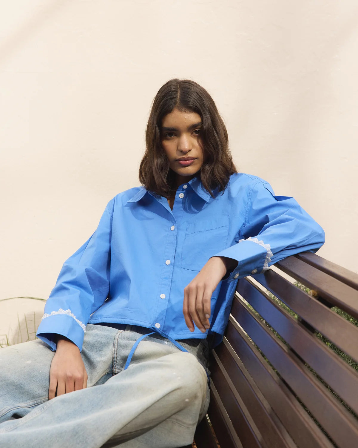 Ganni Stretch Cotton Cropped Bowling Shirt