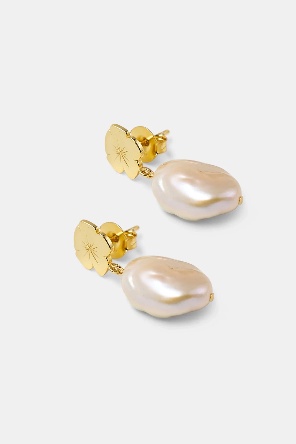 Marie Baroque Pearl Earrings Gold Lapis