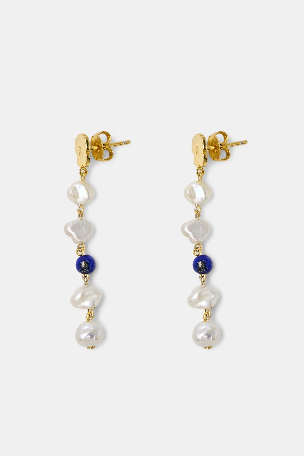 Marie Pearl Drop Earrings Gold Lapis