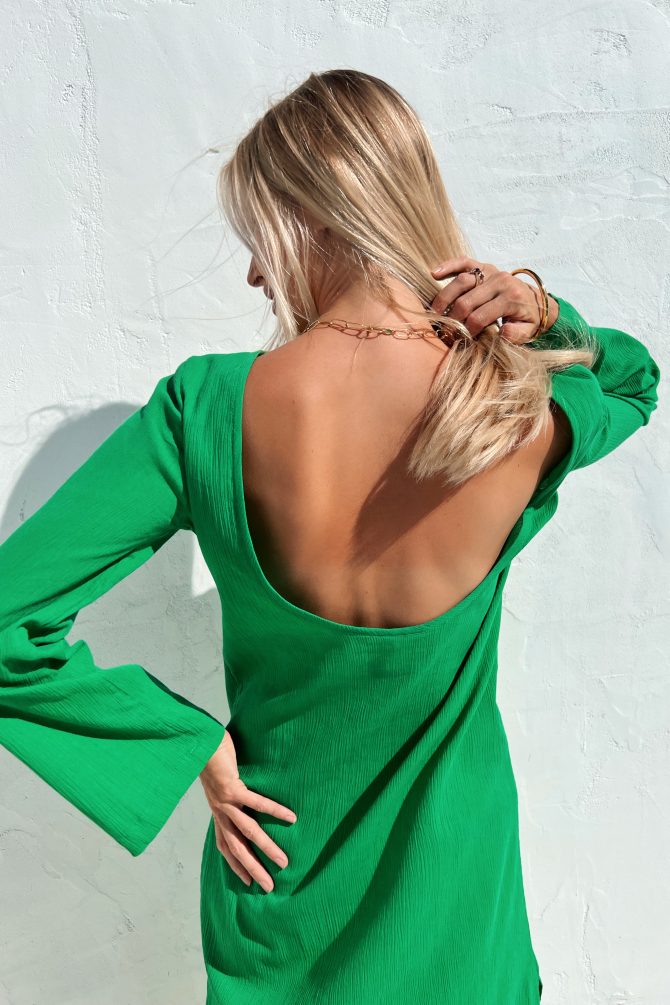 Low Back Dress Cotton Crinkle Matisse Green