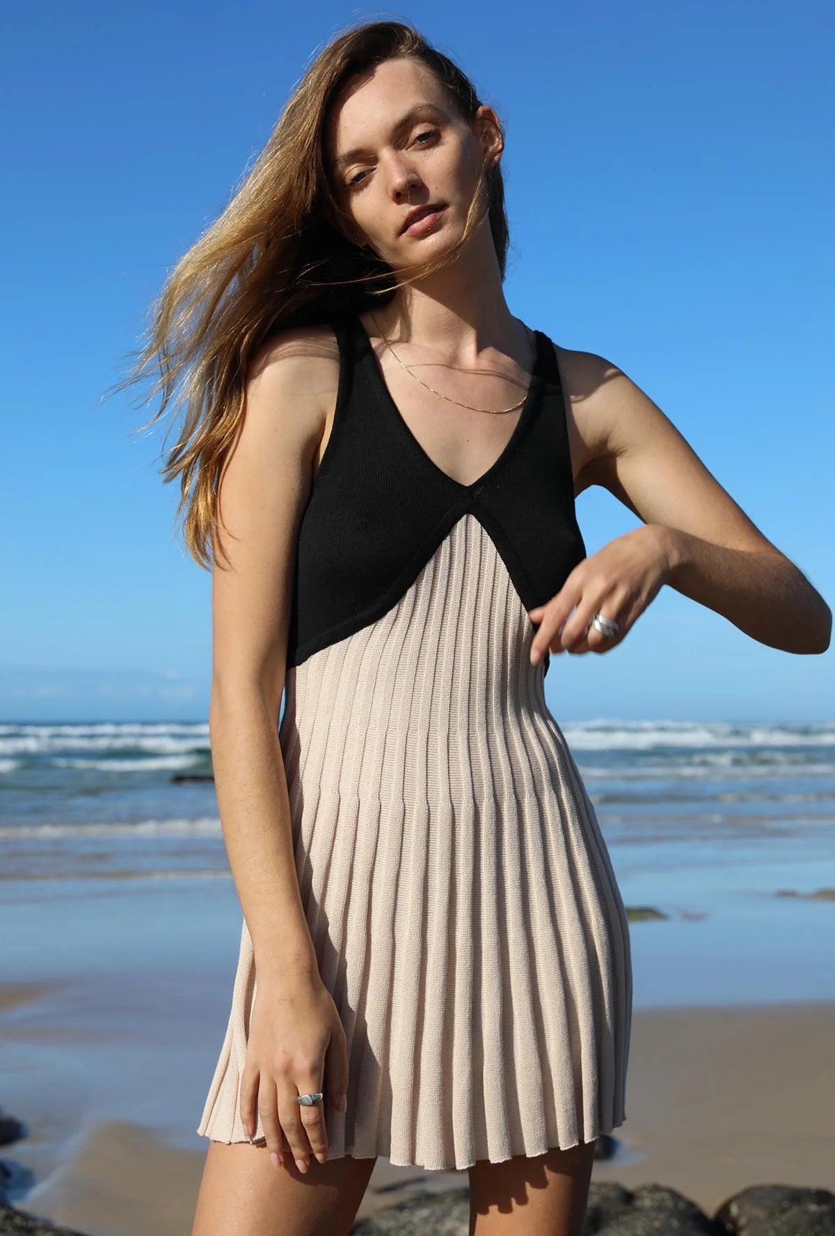 Tamika Mini Dress Sand Black